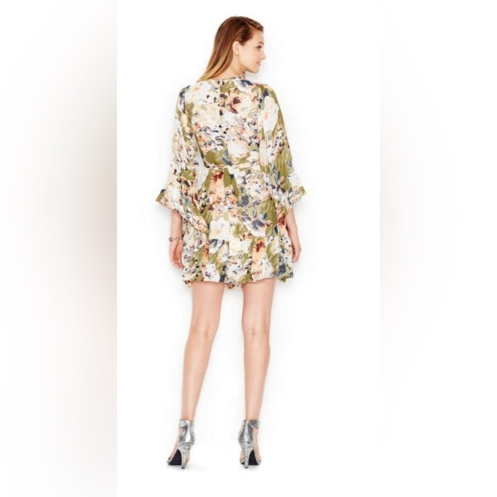 Betsy Johnson Boho Olive Green Floral Ruffle Mini Dress Bell Sleeves Size 8 - Picture 3 of 14